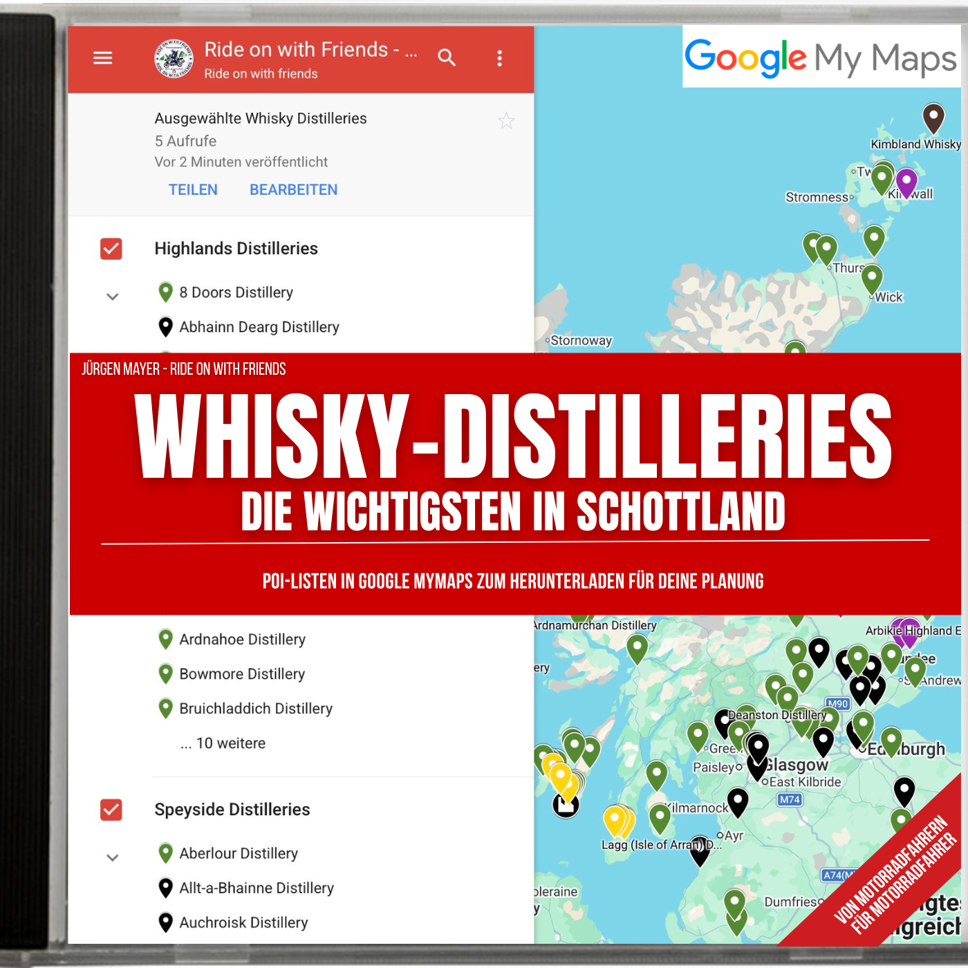 Die wichtigsten Whisky-Distilleries in Schottland (Google MyMaps)